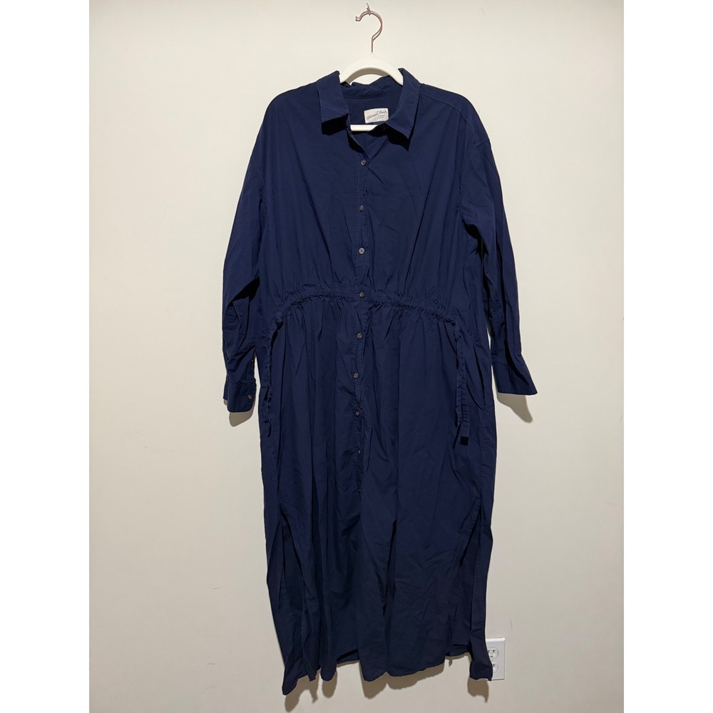 Universal Thread Navy Blue Button Down Maxi Shirt Dress XL Long Sleeve Drawstrin
